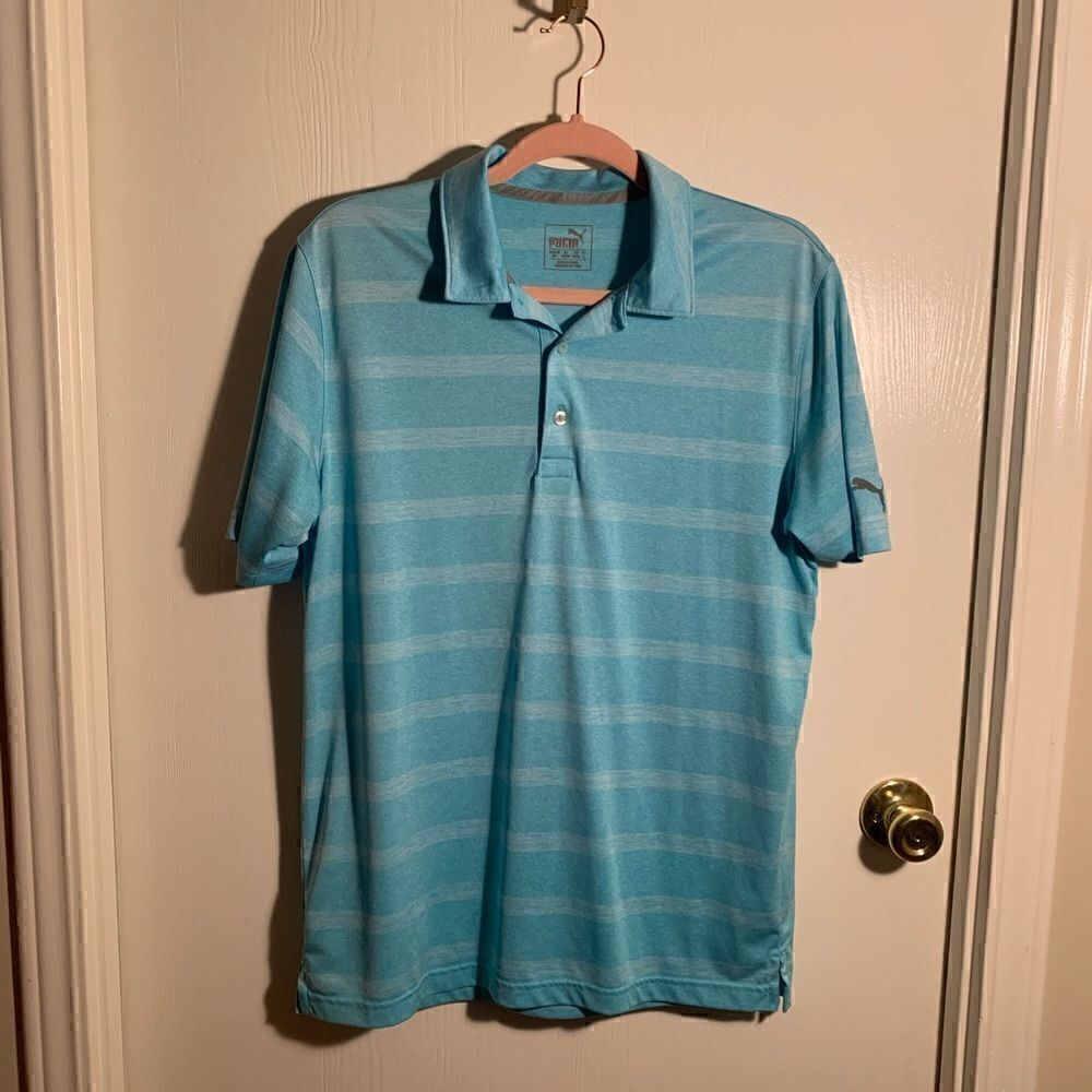 Puma EUC blue/white pounce dry cell striped polo Size small